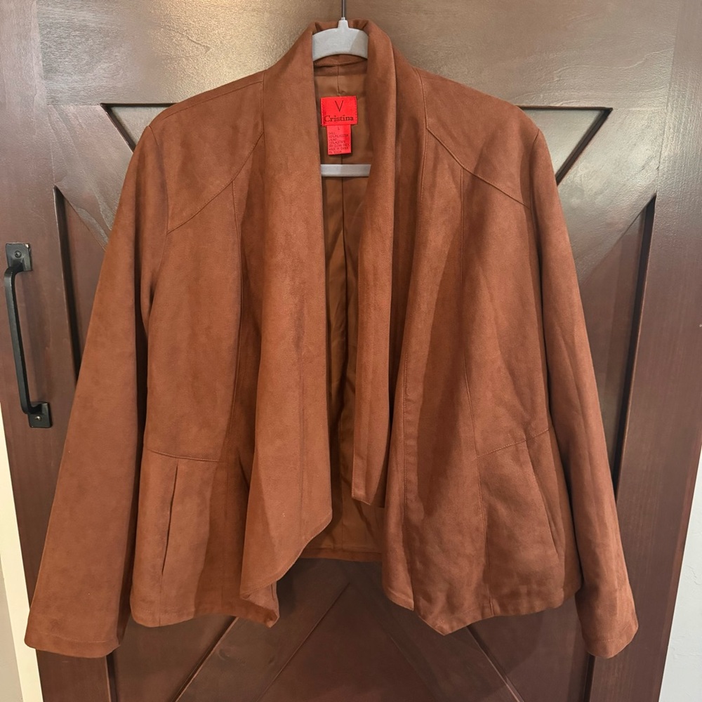 Cristina V Faux Suede Waterfall Jacket Office Professional Western Concert - Picture 2 of 6